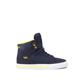 Supra Kids VAIDER High Top Shoes Navy/Yellow/white | US-20634